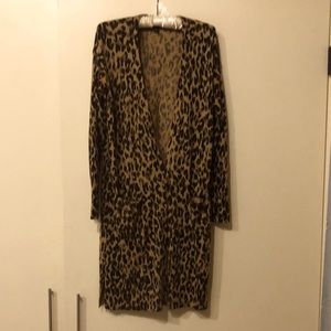 Leopard print, long (to the knee) open style sweater by Halogen, size small.